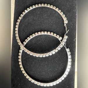 Large rhinestone hoop earrings 4”